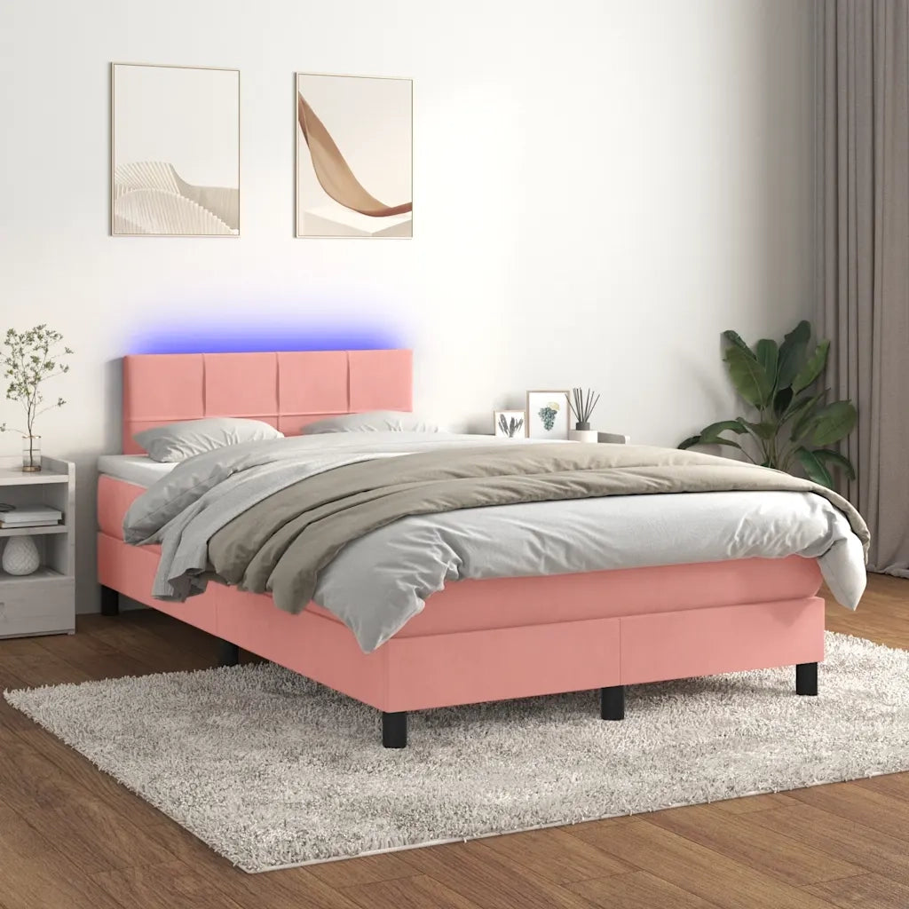 vidaXL Letto a Molle con Materasso e LED Rosa 120x190 cm in Velluto