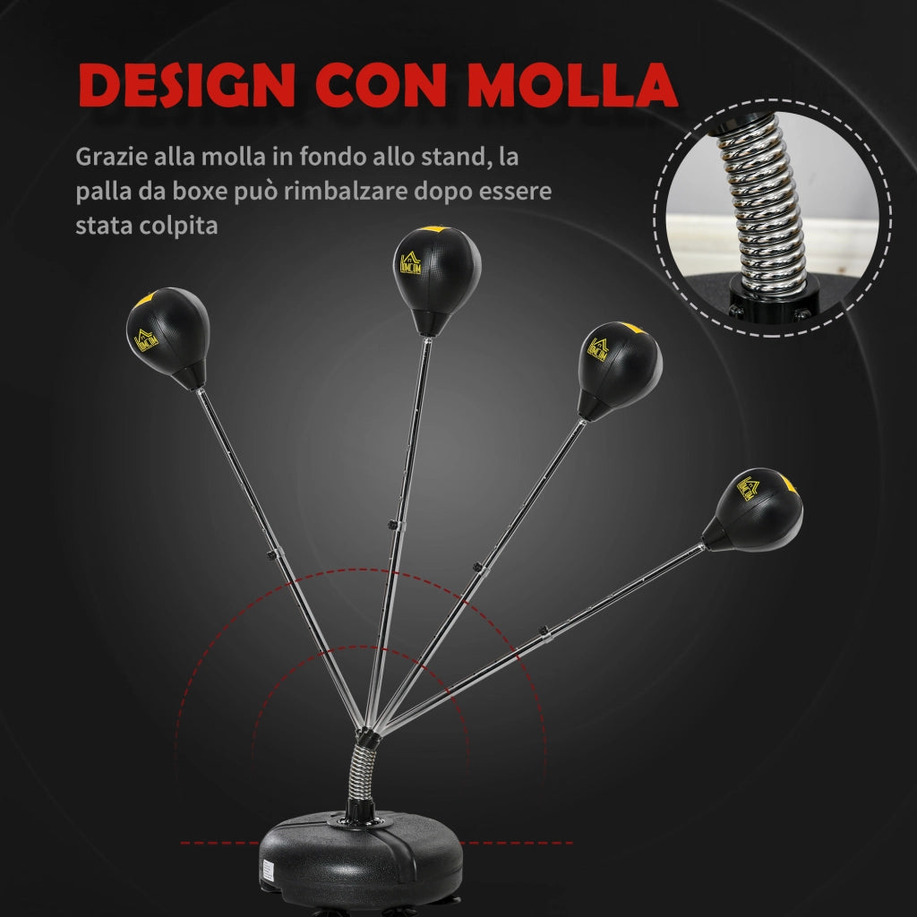 Sacco da Boxe ad Altezza Regolabile, Guanti Inclusi, in PE e Metallo, 45x45x133-151cm, Oro