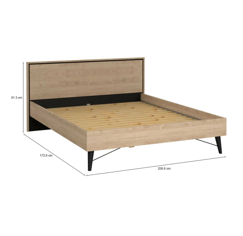 Letto matrimoniale Kintamo, Sommier per camera da letto, Giroletto per stanza, Struttura porta materasso, 207x173 h91 cm, Rovere