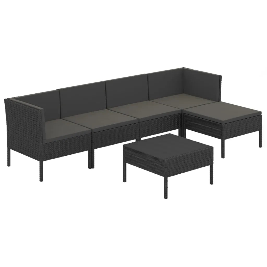 Set Divani da Giardino 6 pz con Cuscini in Polyrattan Nero 3094385