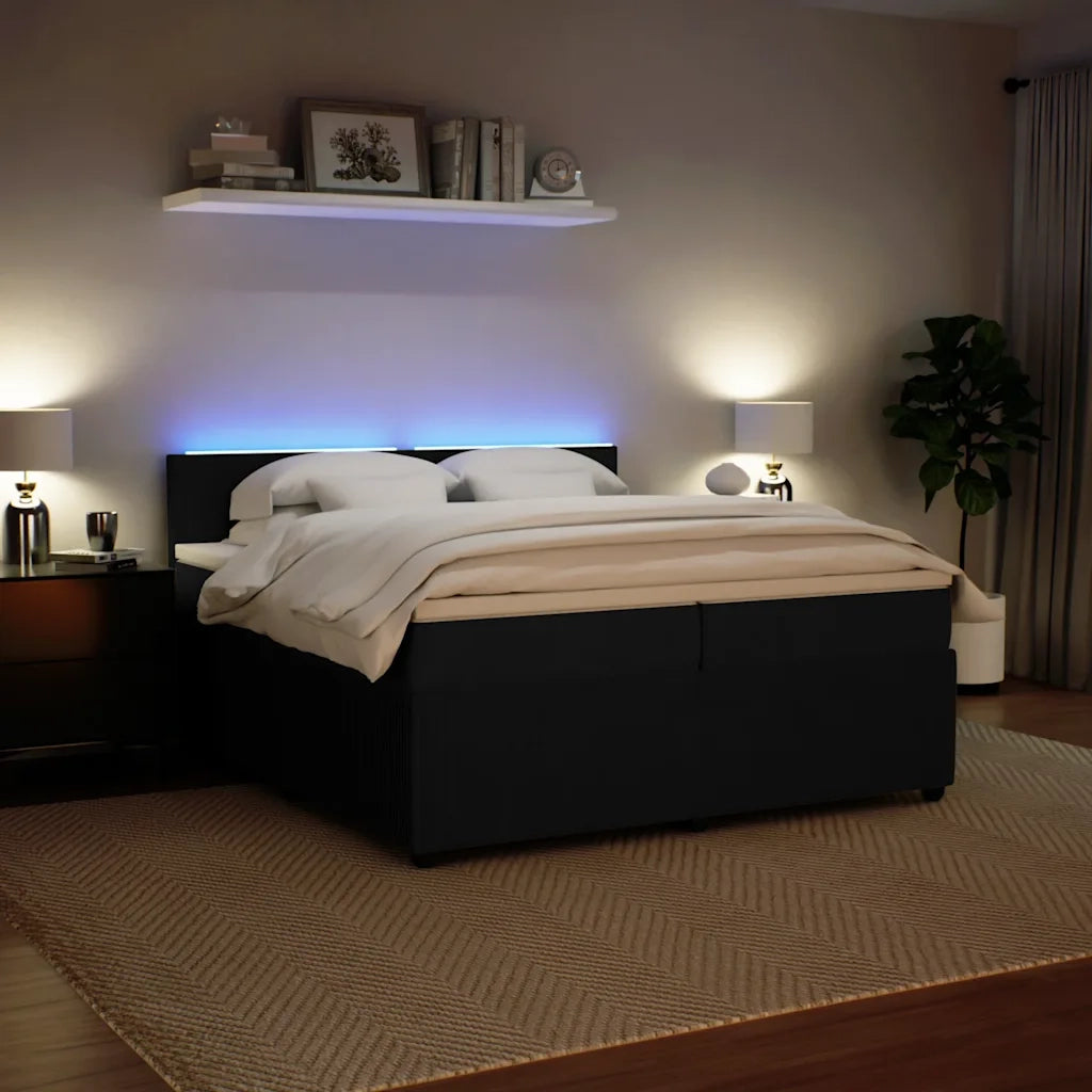 Giroletto a Molle con Materasso Nero 200x200 cm in Velluto 3290126