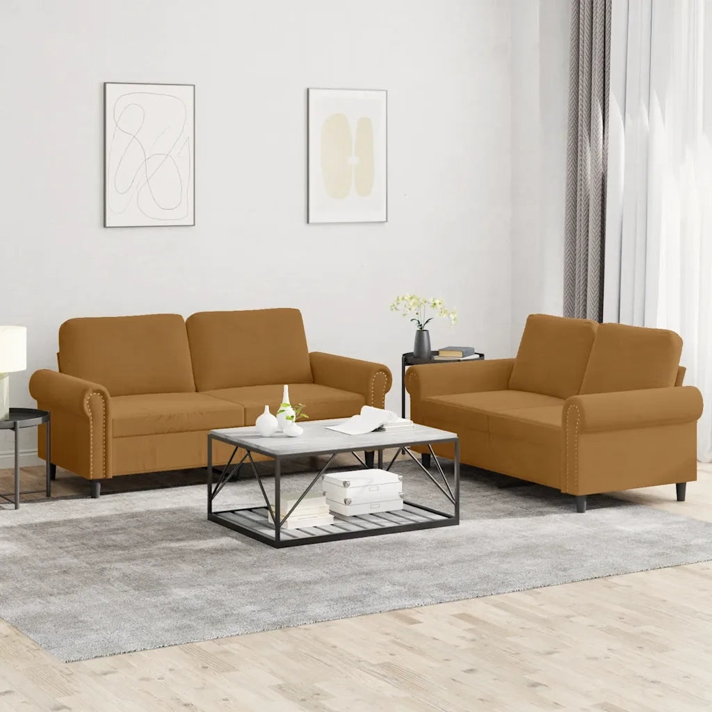 Set di Divani 2 pz con Cuscini Marrone in Vellutocod mxl 83145