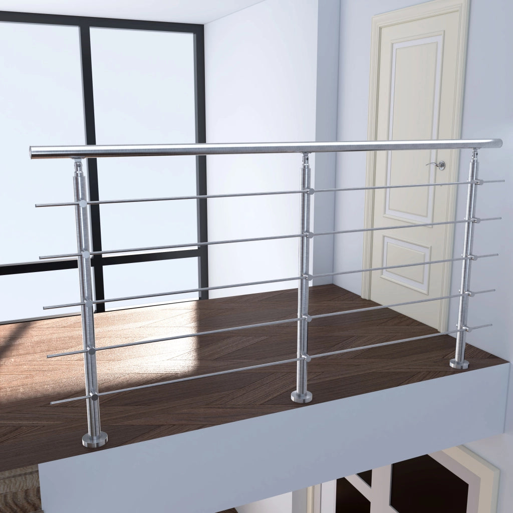 Ringhiera Balaustra Corrimano in acciaio inox spazzolato 220x106cm per interni ed esterni 5 barre trasversali