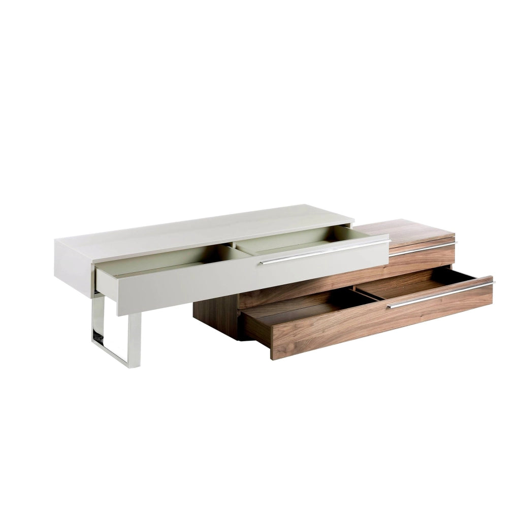 Mobile TV in legno beige, noce e acciaio cromato