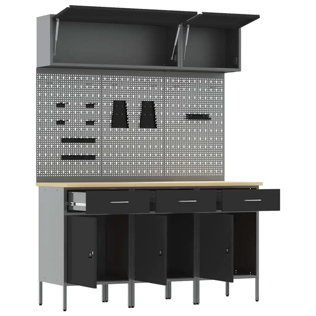 Set di mobili da lavoro con cassetto con blocco 8 pcs Nero 3321432