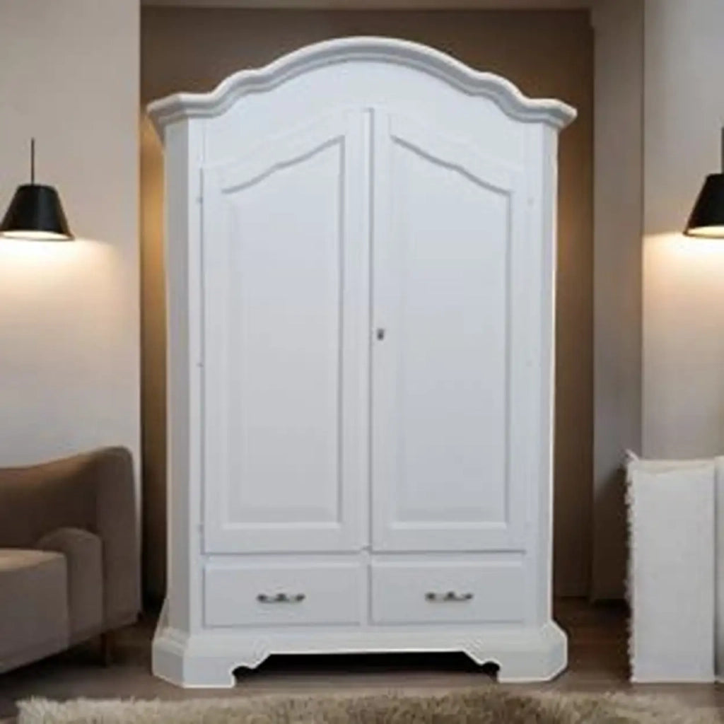 Armadio mod Budapest Shabby chic bianco in legno massiccio di pioppo sagomato 2 ante