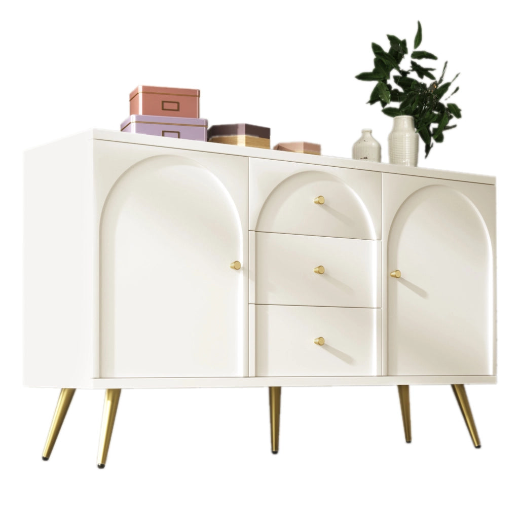 Credenza con 2 porte e 3 cassetti; ripiano regolabile; H84x140x40 cm; crema bianco