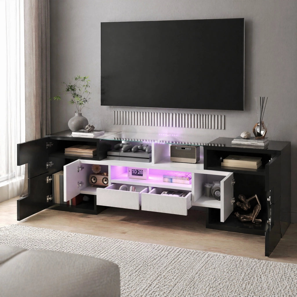 Mobile porta tv con 6 ante 2 cassetti 3 vani led in truciolare bianco e nero 145 × 30 × 51 cm