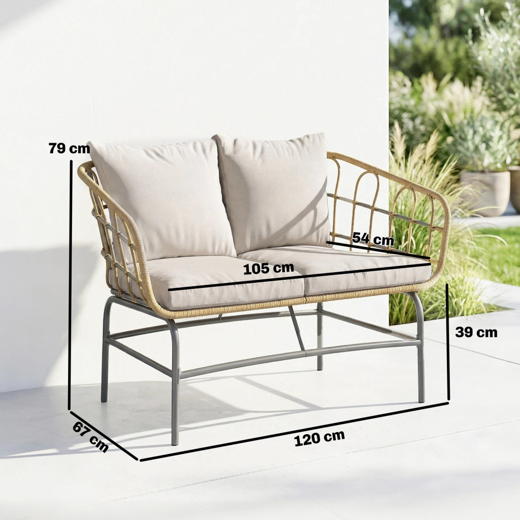 Divano da Giardino 2 Posti in Resina Intrecciata ¨C Zephmum ¨C 120x67x79 cm Marrone