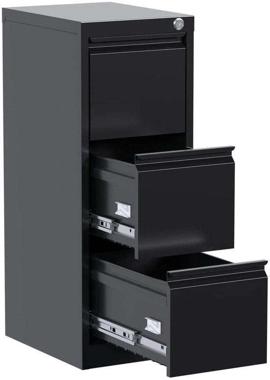 Cassettiere verticale metalliche, cassettiera metallica con 3 ante per cartelle, formato A4 (nero)