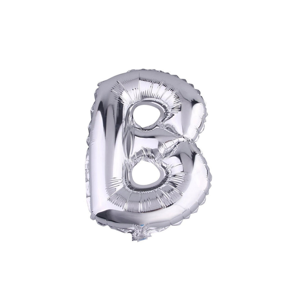 Trade Shop - Palloncino Gonfiabile Elio Lettera B Argento 35 Cm Compleanno Festa Party Casa -