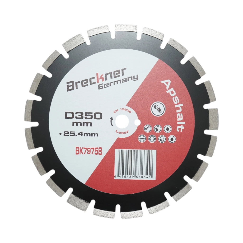 Disco diamantato segmentato 350x25,4 mm, segmento A40 12 mm per asfalto, calcestruzzo fresco Breckner Germany