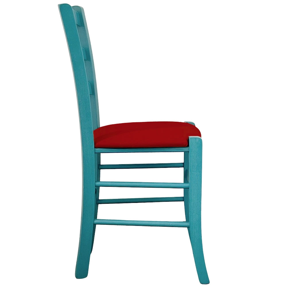Sedie sala da pranzo Venezia legno turchese con seduta in similpelle rosso