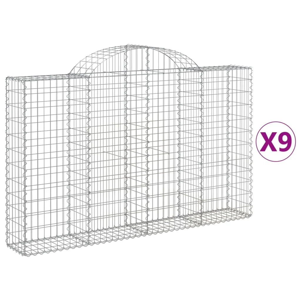 Set di 9 gabbioni ad arco per recinzioni a gabbia e muri di contenimento 200 x 30 x 120/140 cm ferro zincato argento 02_0041242