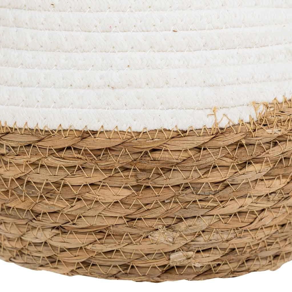Cestino in fibra naturale e cotone bianco D22x20