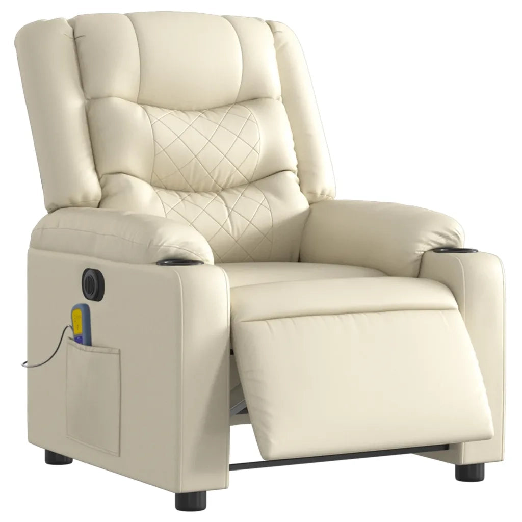 Poltrona Massaggiante | Sedia Relax Elettrica Reclinabile Crema Similpelle