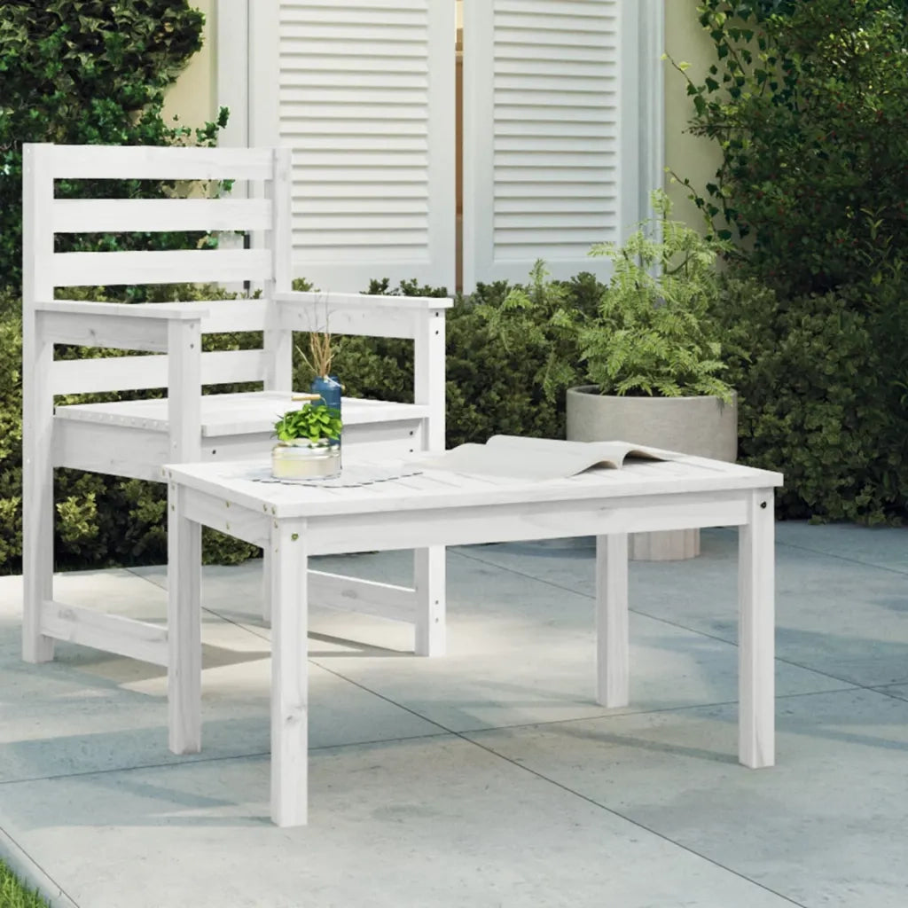 Tavolo da Giardino | Tavolino da esterno Bianco 82,5x50,5x45 cm Legno Massello Pino