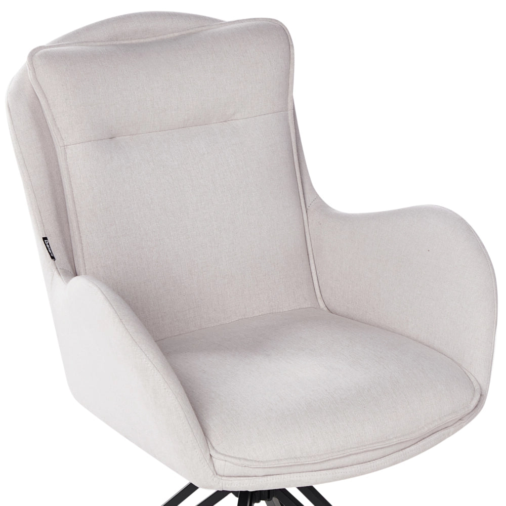 Set di 2 sedie girevoli da pranzo Tessuto beige chiaro con braccioli Schienale trapuntato Gambe in metallo nero Retro
