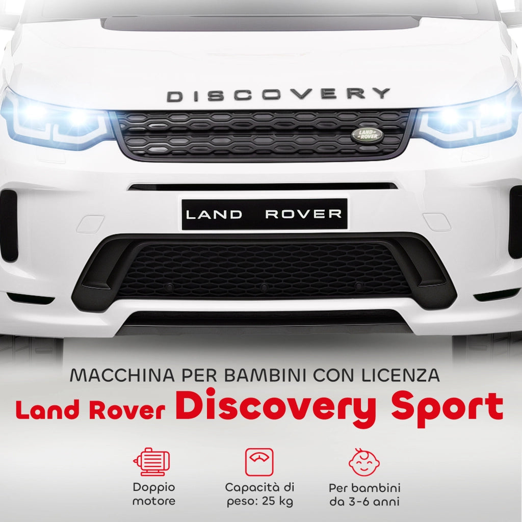 Macchina Elettrica per Bambini a Licenza Land Rover con Fari, Clacson e Cintura,106x65.5x51 cm, Bianco