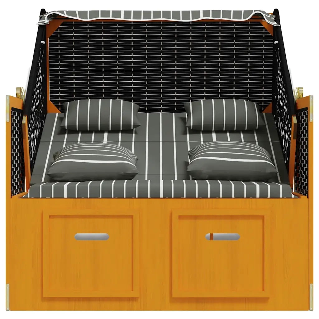 Strandkorb con Cuscini Polyrattan Legno Massello Nero e Grigio CFW9861064