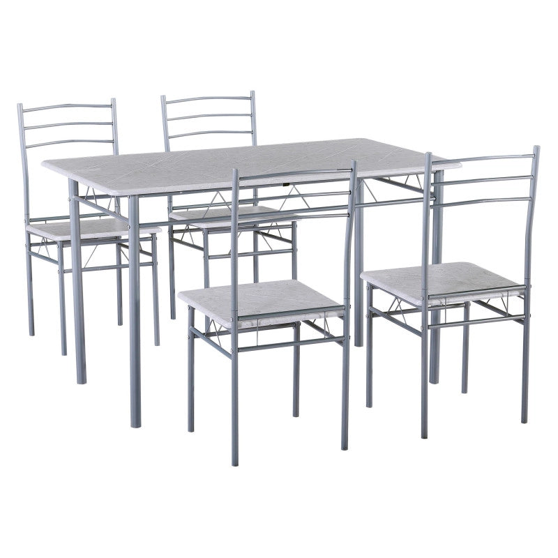 Set Tavolo E 4 Sedie Bergen Mdf Stone Grey E Struttura Metallo Silver