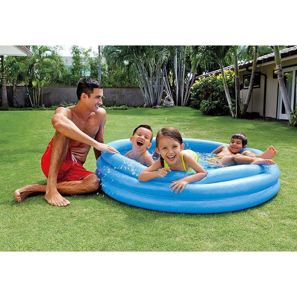 Trade Shop - Piscina Crystal Blu A 3 Anelli Gonfiabili 147 X 33 Cm 330lt Bambini Estate 58426 -