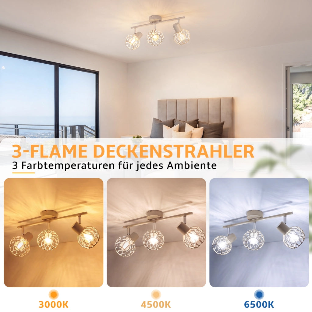 ZMH Faretto da soffitto Grigio E14 3 Luci Metall Orientabile Moderni per Soggiorno Cucina Corridoio Senza Lampadina