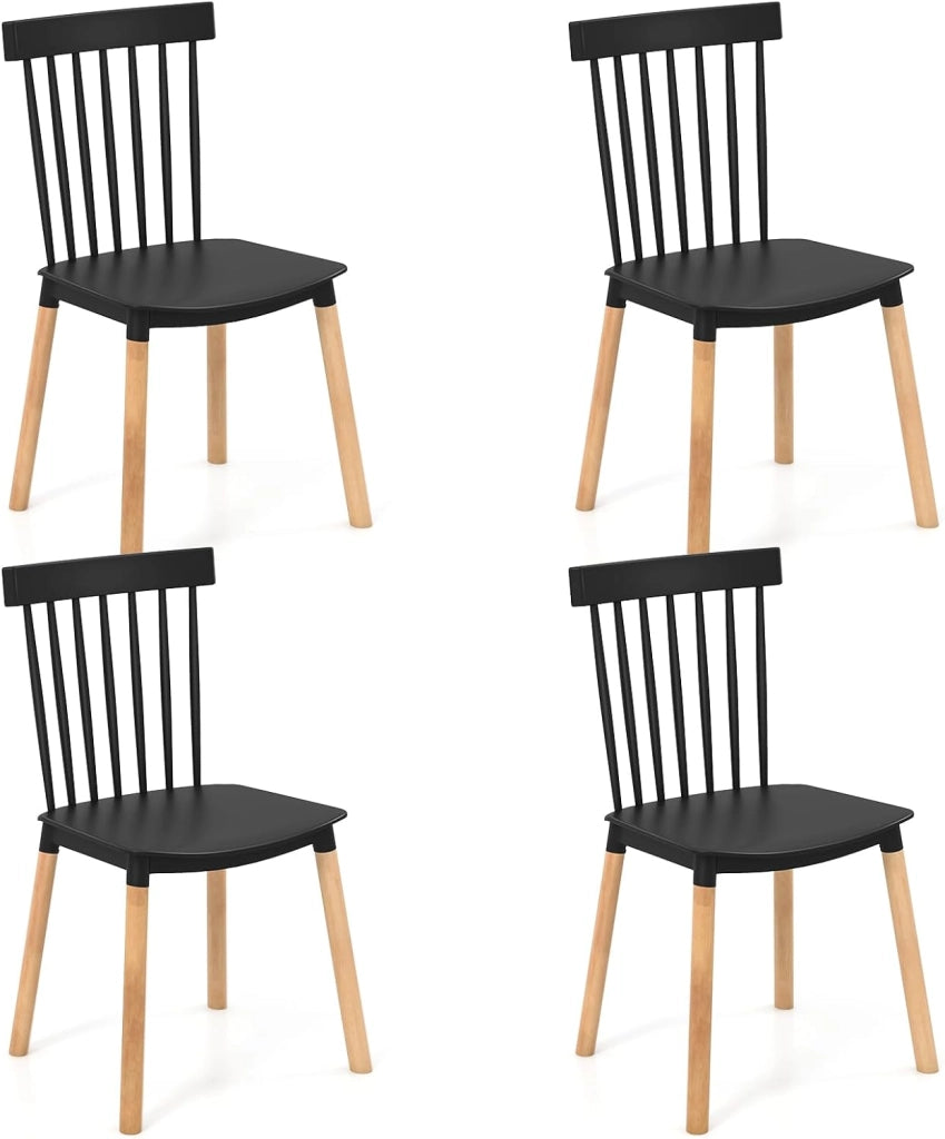 Set di 4 sedie da pranzo, sedia da cucina con schienale curvo e gambe in legno di faggio, portata fino a 150 kg, sedie per sala da pranzo, ristorante e caffetteria (nero)