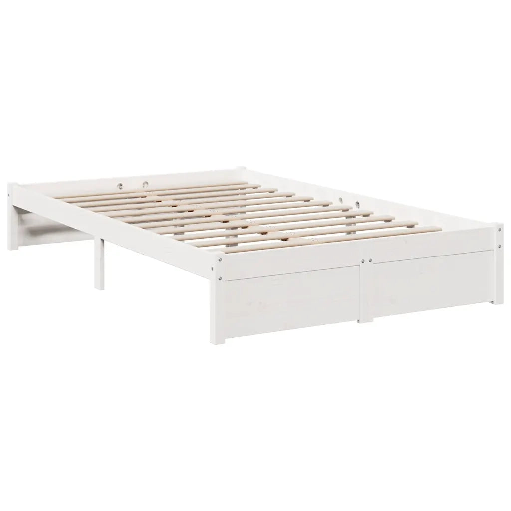 Letto Libreria senza Materasso-Struttura Letto con contenitore Bianco 90x190 cm Massello Pino 686697