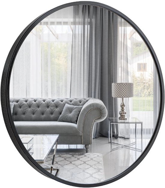 Specchio Decorativo a Sfera in Alluminio con Teflon - Diametro 100 cm, Cornice Polverizzata in Nero con Spessore 0,9 cm