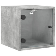 Comodino | Armadio da Notte | Mobiletto da notte con Anta in Vetro Grigio Cemento 35x37x35 cm