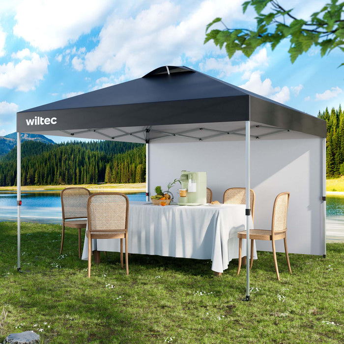 Gazebo pieghevole pop-up grigio, 3 x 3 m con parete laterale e ruote