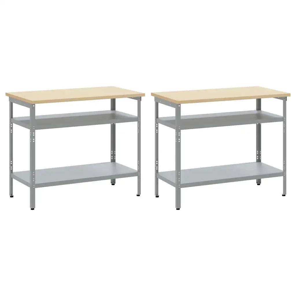 Set banco da lavoro 2 pcs Beige e grigio 200 x 55 x 85 cm 3321390