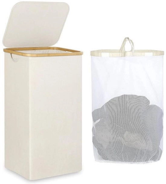 100L contenitore per bucato con coperchio - Contenitore per bucato compattabile - Contenitore per bucato con grande capacità - Con sacchetto e maniglia rimovibili - Contenitore per bucato pieghevole per bagno, camera da letto, dormitorio - 40,5x33x75cm