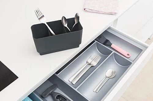 Brabantia 117268 Compact Scolapiatti Compatto per Lavandino con Cestello Portaposate Rimovibile e Vassoio Antigoccia Utilizzabile a Parte colore Dark Grey