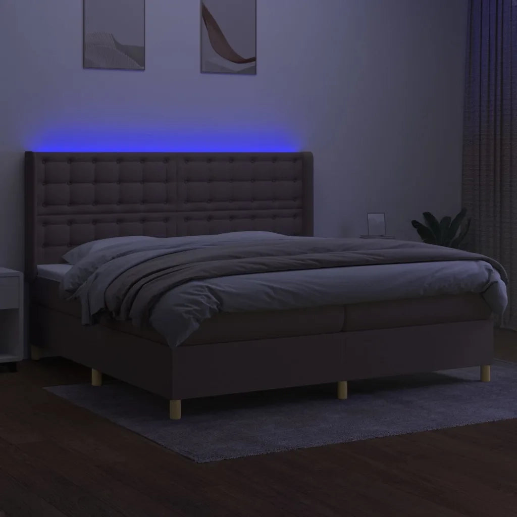 Letto a Molle Materasso e LED tortora 200x200cm in Tessuto