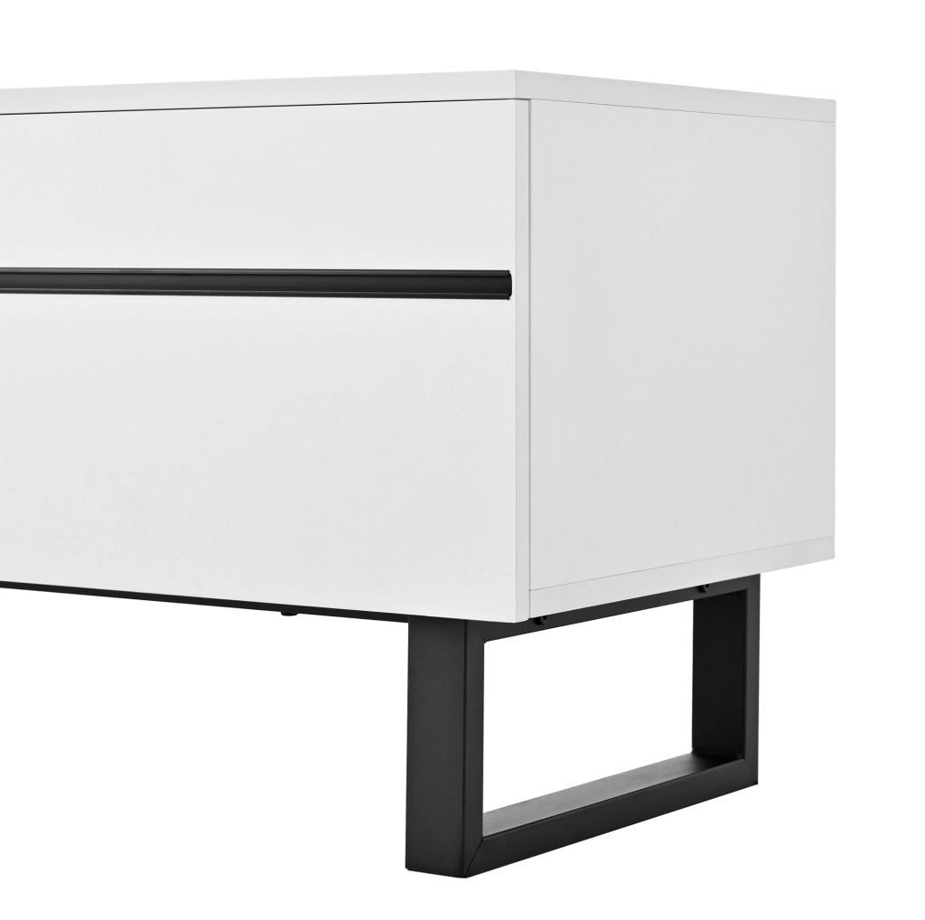 Mobile TV 180x38x45 cm con vano a ribalta; vano aperto e 2 ante in truciolare bianco