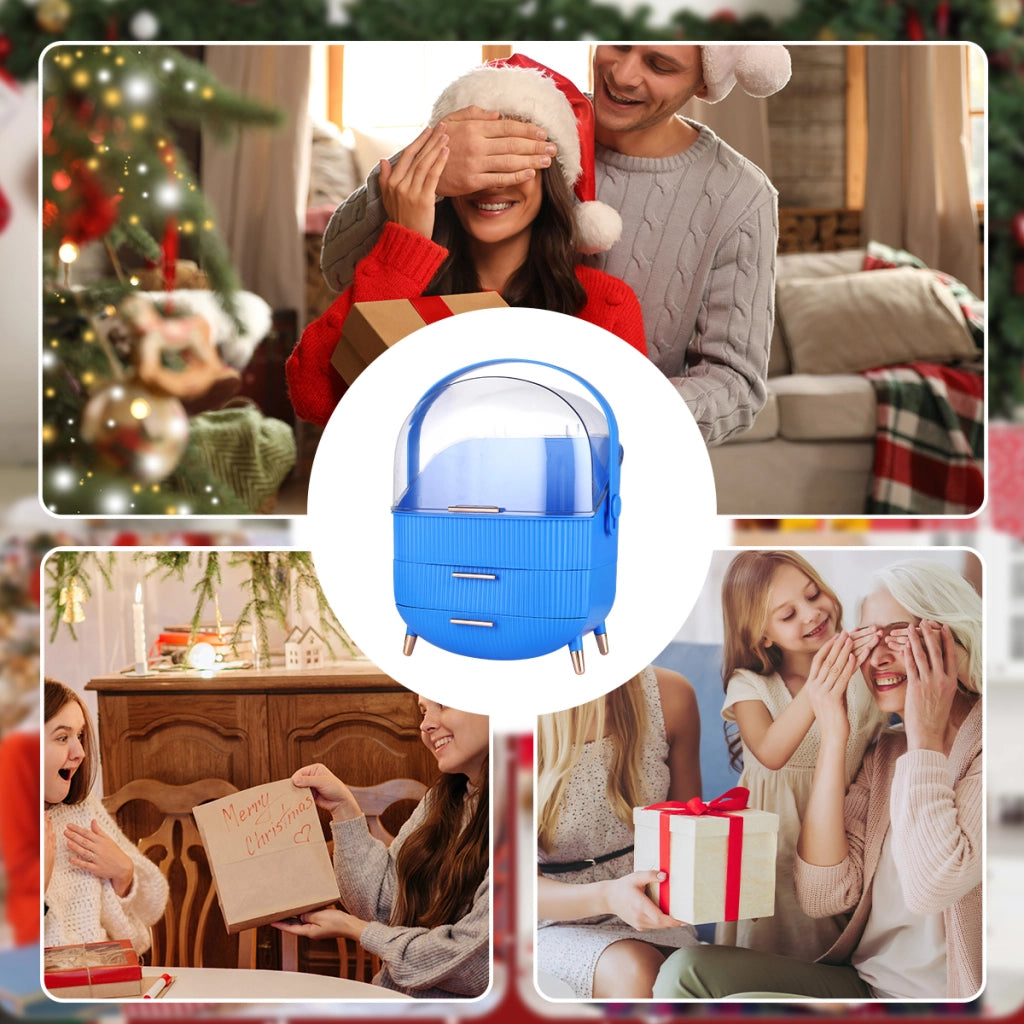 ZMH Porta trucchi da scrivania con più cassetti contenitore per cosmetici blu scuro 26 x 16 x 33 cm