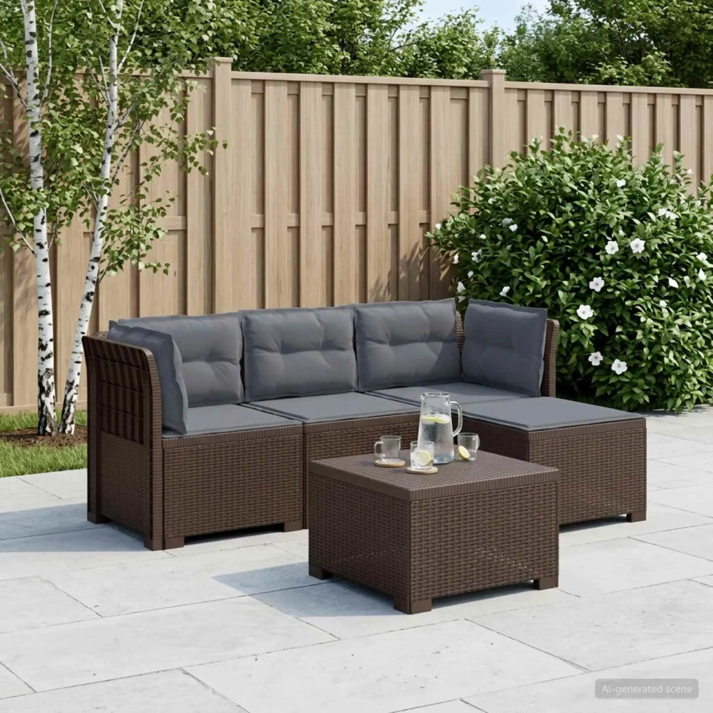 Divano da giardino 4 posti con cuscini aspetto rattan PP 3443949