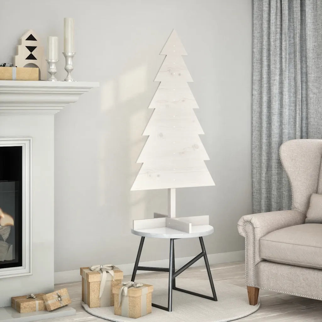 Albero di Natale | Decorazioni natalizie Decorativo Bianco 120cm Legno Massello di Pino