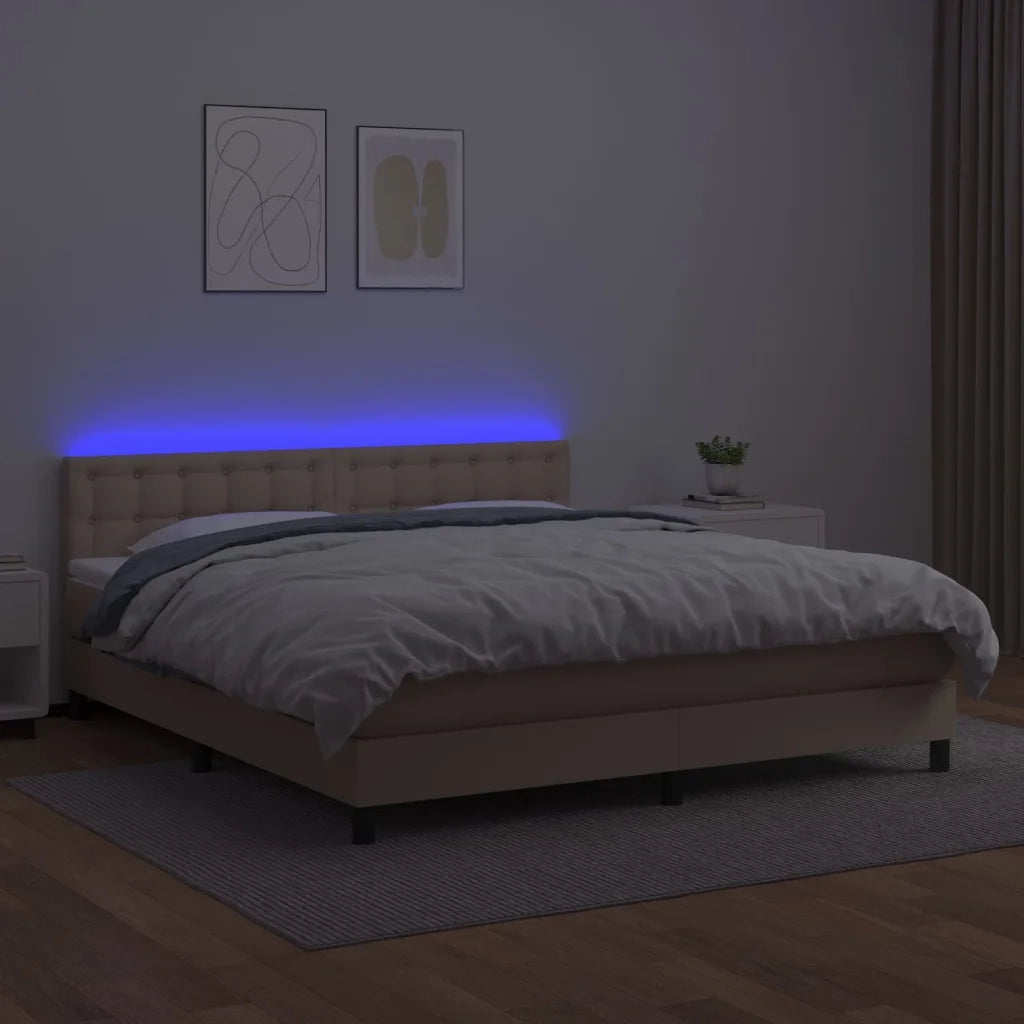 Giroletto Molle Materasso e LED Cappuccino 180x200cm Similpelle