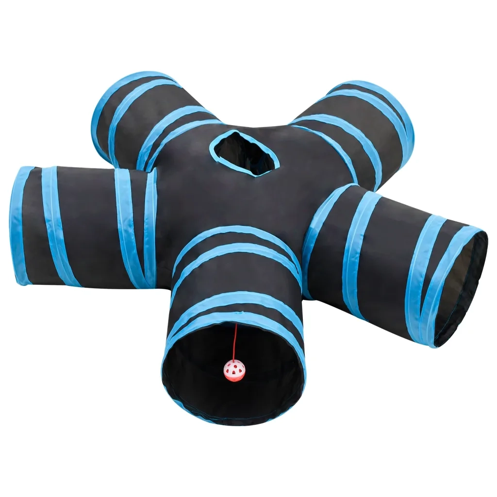 Tunnel per Gatti a 5 Vie Nero e Blu 25 cm in Poliestere 172184