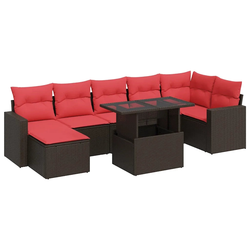 Set Divani Giardino 7 pz con Cuscini Marrone Polyrattan Acacia