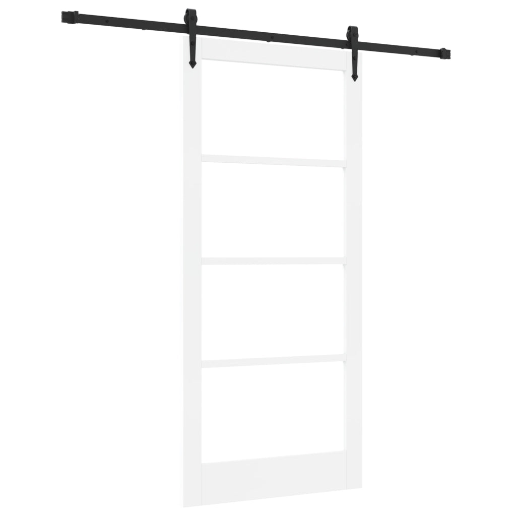 Porta Scorrevole con Set di Ferramenta Bianca 93x202 cm Legno Massiccio Pino