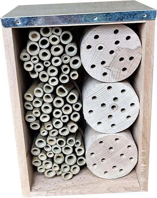 Hotel per insetti in legno di betulla e bambù naturale, dimensioni circa 23 x 11 x 16 cm, per giardino e balcone
