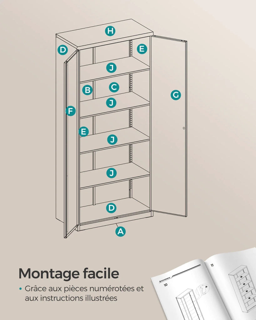 Armadio portaoggetti in acciaio a 5 ripiani armadio per ufficio 40 x 60 x 180 cm doppia anta robusto mobile portaoggetti per garage o ufficio bianco 12_0003986