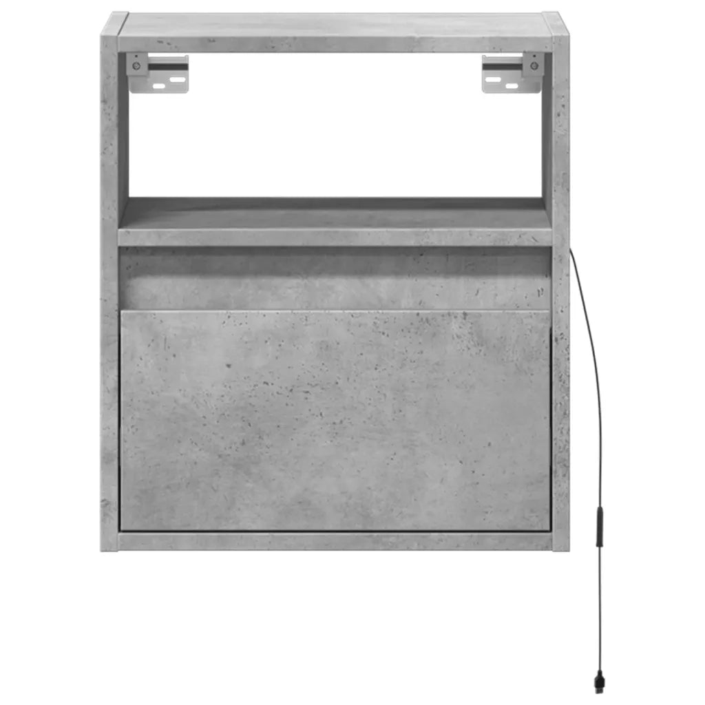 Comodini a Parete con Luci LED 2 pz-Set di 2 Tavolino da notte Grigio Cemento 913778