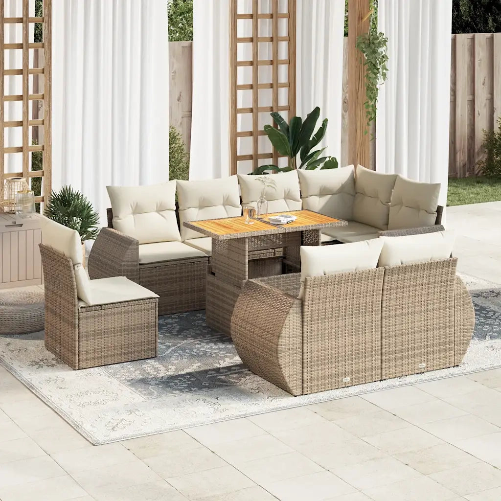 Set Divano da Giardino 9 pz con Cuscini Beige in Polyrattan 3327278