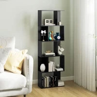 Mobile Libreria in Legno a 5 Ripiani Design Moderno in Legno, 60x24x184.5 cm, Nero