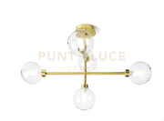 DOM LAMPADA DA SOFFITTO O PARETE 5 LUCI VETRO TRASPARENTE CICLINDRO SATINATO MONTATURA ORO ATTACCO G9